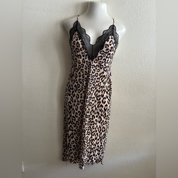 Victoria’s Secret Cheetah Print Black Lace Trim Criss Cross Slip Mid Dress XL - Picture 4 of 12